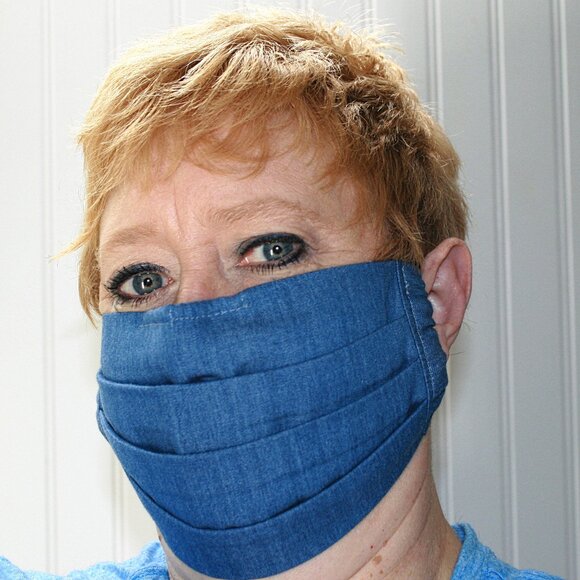 Hand Crafted Accessories - HAND CRAFTED Face Mask Chambray Denim Adult Cloth Fabric Solid - Pocket Style